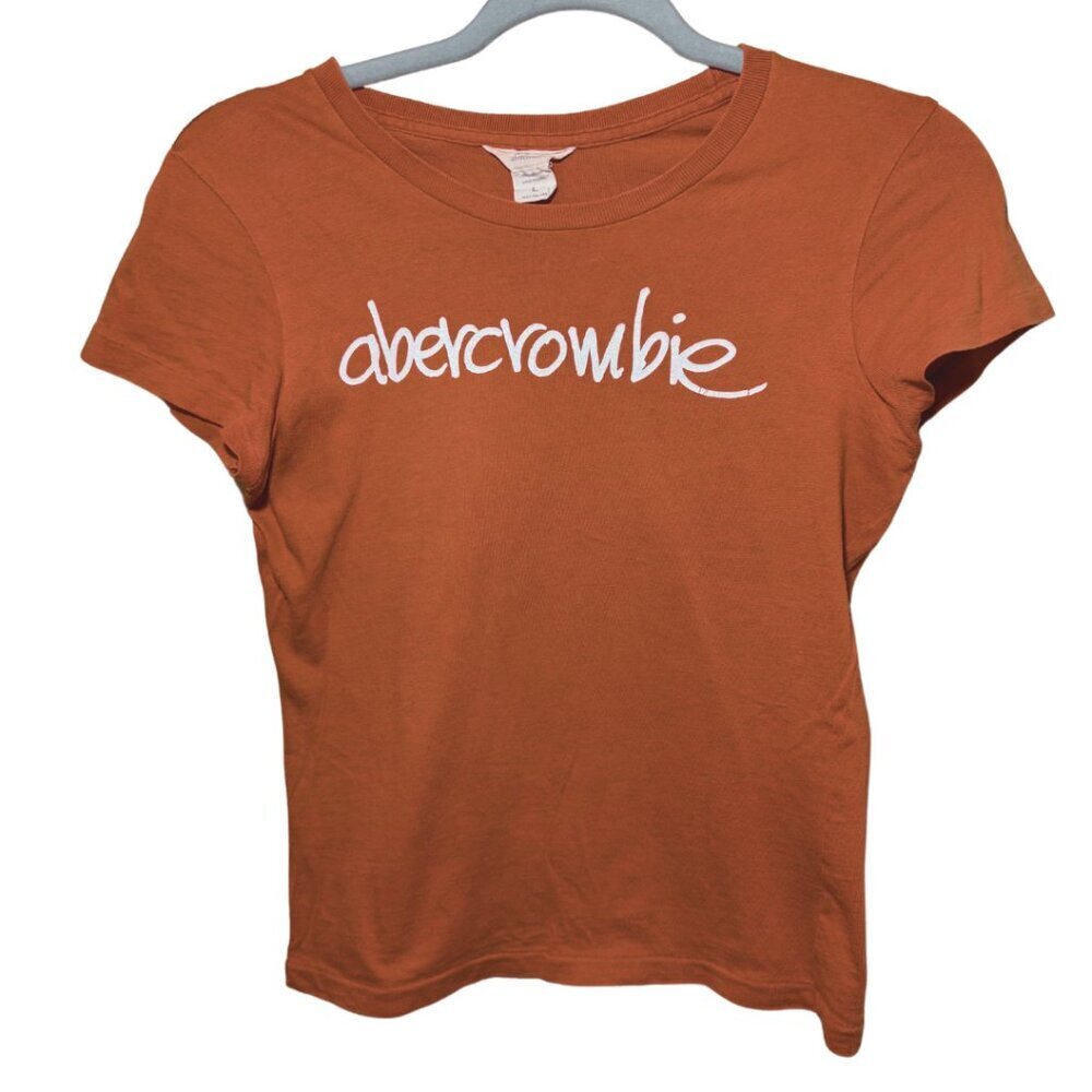 Abercrombie Kids Shirt with light glitter writing orange size: L